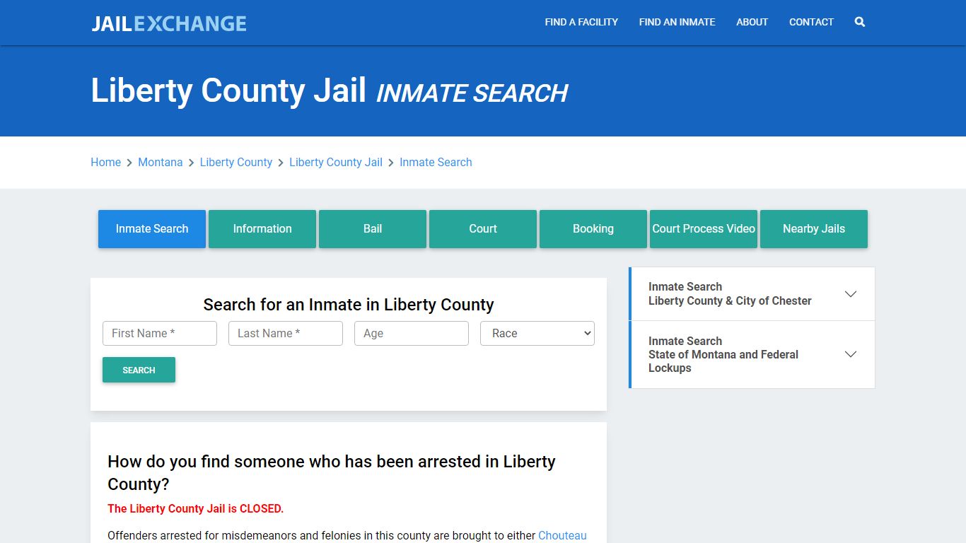 Liberty County Jail, MT Inmate Search: Roster & Mugshots