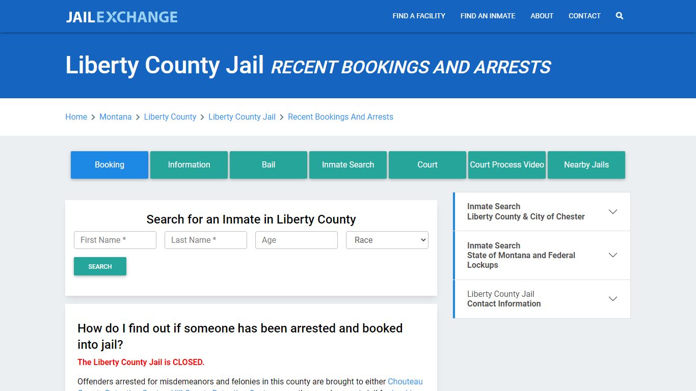 Liberty County Jail & Sheriff MT Recent Arrests and Bookings